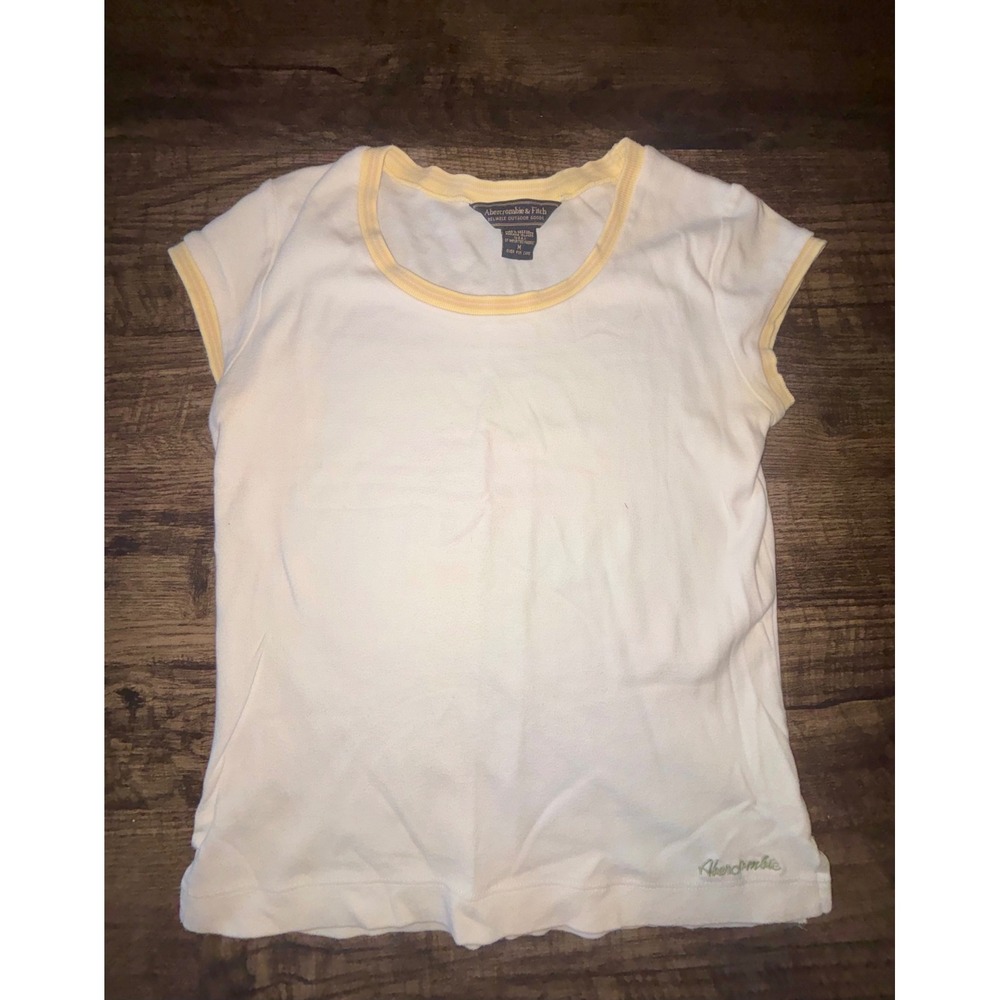 Abercrombie & Fitch Vintage Y2K White Ringer Tee Yellow Trim Cotton Top Medium